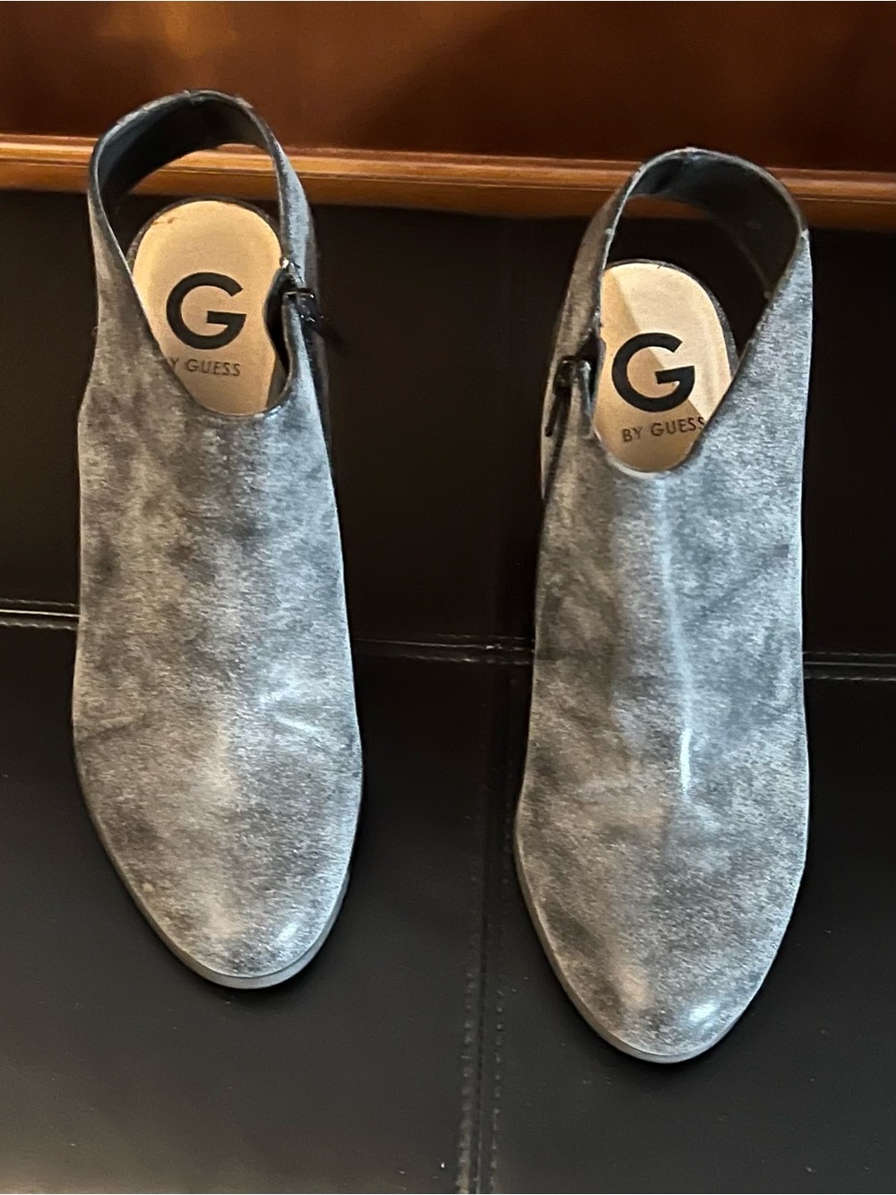 G by Guess Gray Suede Slingback Mules with Side Buckle